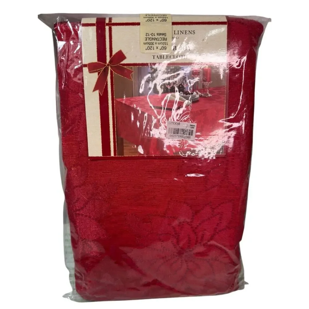 NEW Bardwil Winter Joy Tablecloth Red Damask Poinsettia 60” x 120” Christmas NIP
